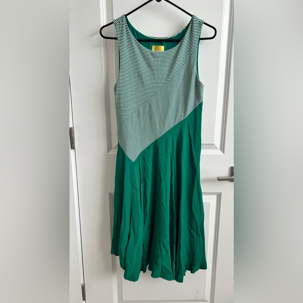 Anthropologie Maeve Cameron Striped Asymmetrical Green Striped Dress